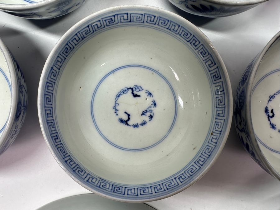 Just Added - Vintage Japanese Blue & White Arita Porcelain (14) 2.5'W X 1.75'H Cups & (4) 6' Dishes [Photo 8]
