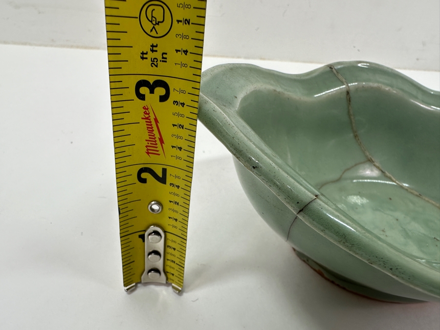 Just Added - Antique Japanese Celadon Porcelain Bowl Repaired Using The Traditional Art Of Kintsugi Silver Joinery 8W X 5.5D X 2.75H [Photo 11]