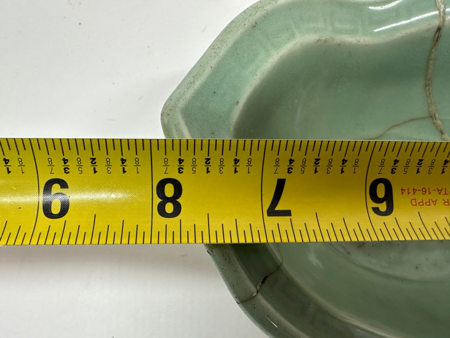 Just Added - Antique Japanese Celadon Porcelain Bowl Repaired Using The Traditional Art Of Kintsugi Silver Joinery 8W X 5.5D X 2.75H [Photo 9]