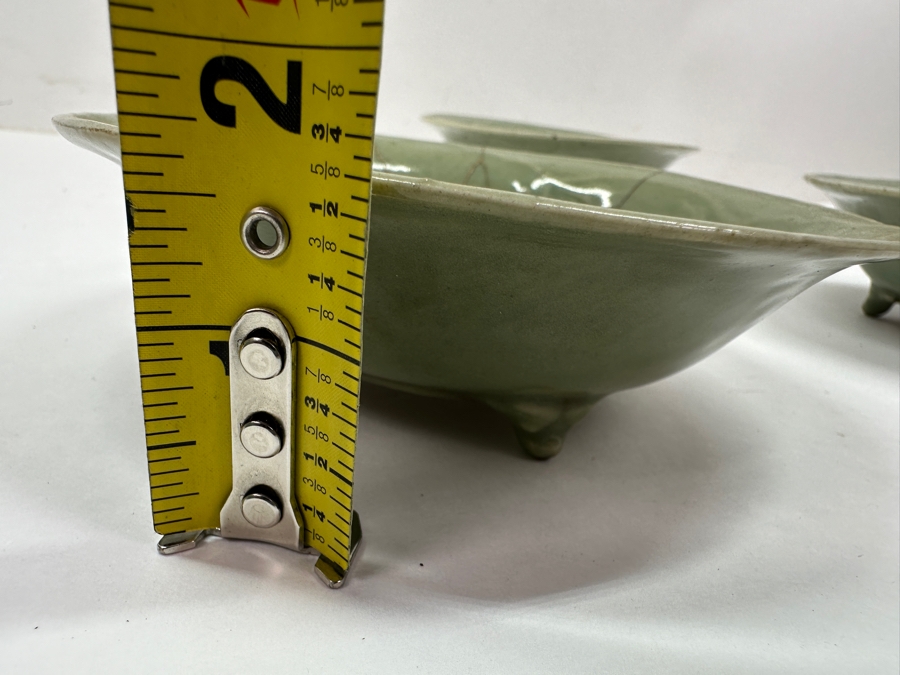 Just Added - (3) Antique Japanese Celadon Porcelain Tripodal Dishes (2) Have Been Repaired With (1) Using The Traditional Art Of Kintsugi Gold Joinery - See Photos For Condition 5.5W X 1 5/8H [Photo 14]