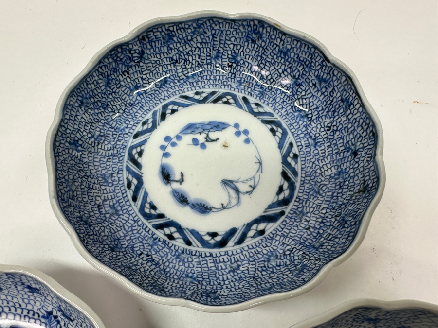 Just Added - (3) Japanese Blue & White Porcelain Imari Arita Dishes 5.75'W [Photo 8]