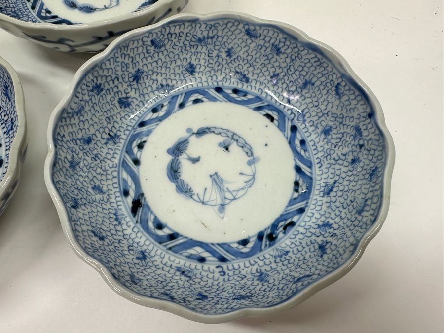 Just Added - (3) Japanese Blue & White Porcelain Imari Arita Dishes 5.75'W [Photo 3]