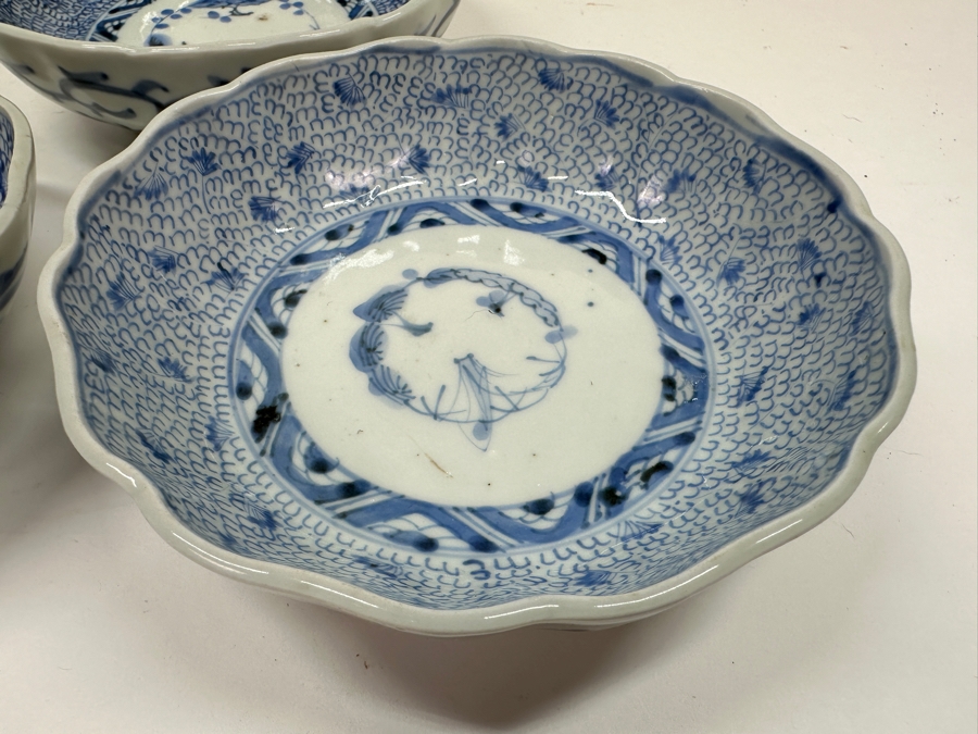 Just Added - (3) Japanese Blue & White Porcelain Imari Arita Dishes 5.75'W [Photo 2]