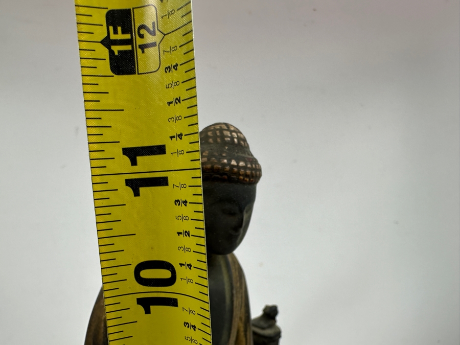 Just Added - Antique Wooden Carving Of A Standing Amida Buddha With Two Figures Circa 1600AD With Original 1964 Receipt - See Photos For Several Chips 7.5'W X 11.5'H [Photo 24]