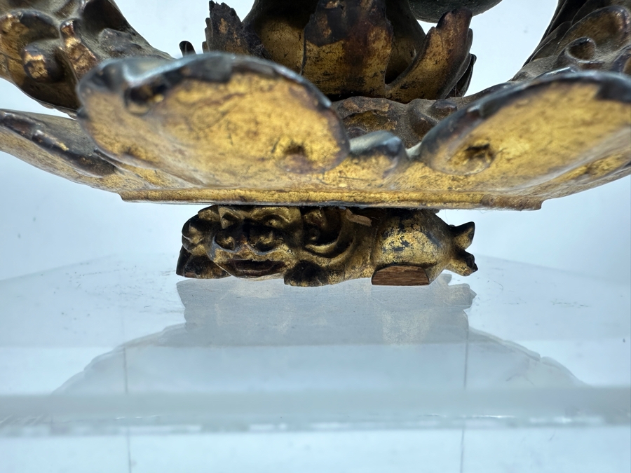 Just Added - Antique Wooden Carving Of A Standing Amida Buddha With Two Figures Circa 1600AD With Original 1964 Receipt - See Photos For Several Chips 7.5'W X 11.5'H [Photo 6]