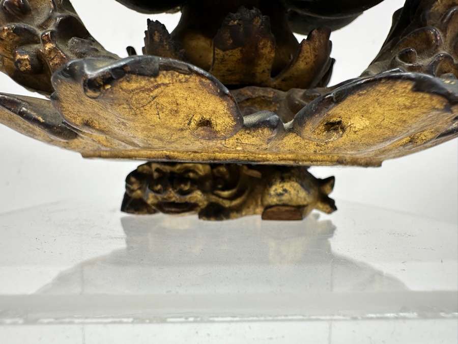 Just Added - Antique Wooden Carving Of A Standing Amida Buddha With Two Figures Circa 1600AD With Original 1964 Receipt - See Photos For Several Chips 7.5'W X 11.5'H [Photo 5]