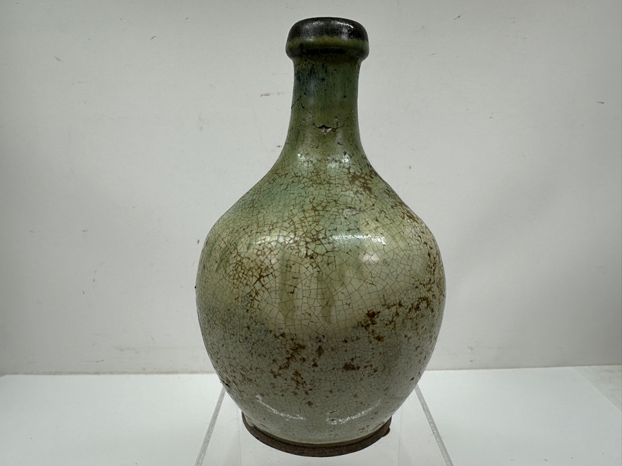 Just Added - Vintage Japanese Ushinoto Ware Mingei Folk Art Pottery Bottle (Neck Of Bottle Has Been Repaired) 8.5'H [Photo 5]