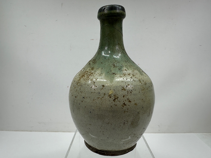 Just Added - Vintage Japanese Ushinoto Ware Mingei Folk Art Pottery Bottle (Neck Of Bottle Has Been Repaired) 8.5'H [Photo 8]