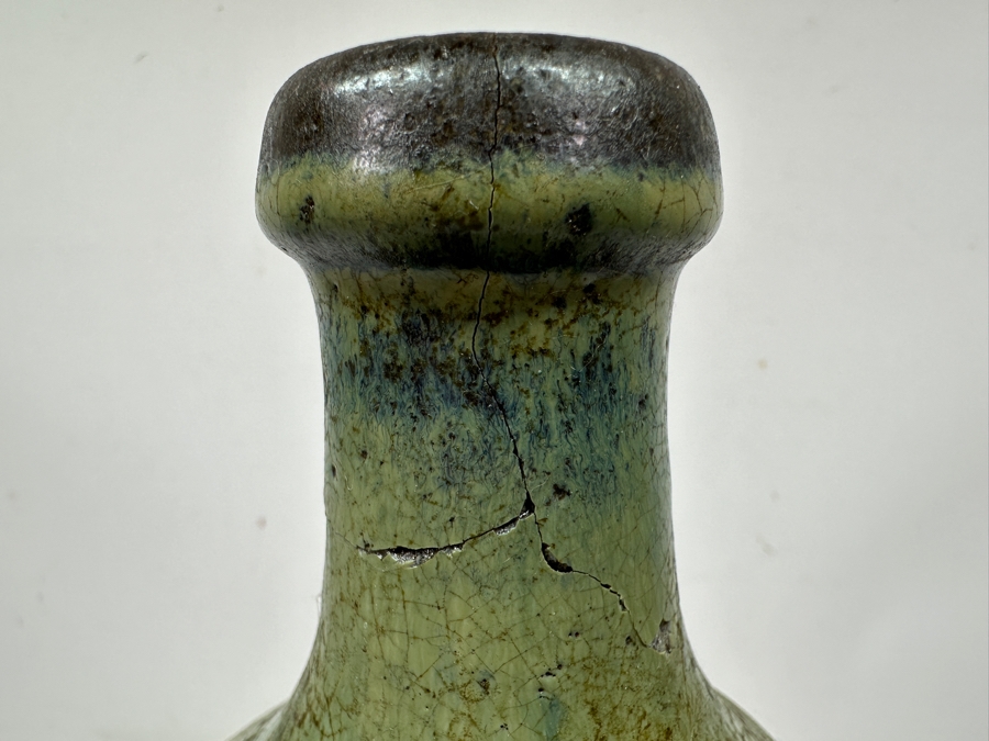 Just Added - Vintage Japanese Ushinoto Ware Mingei Folk Art Pottery Bottle (Neck Of Bottle Has Been Repaired) 8.5'H [Photo 2]