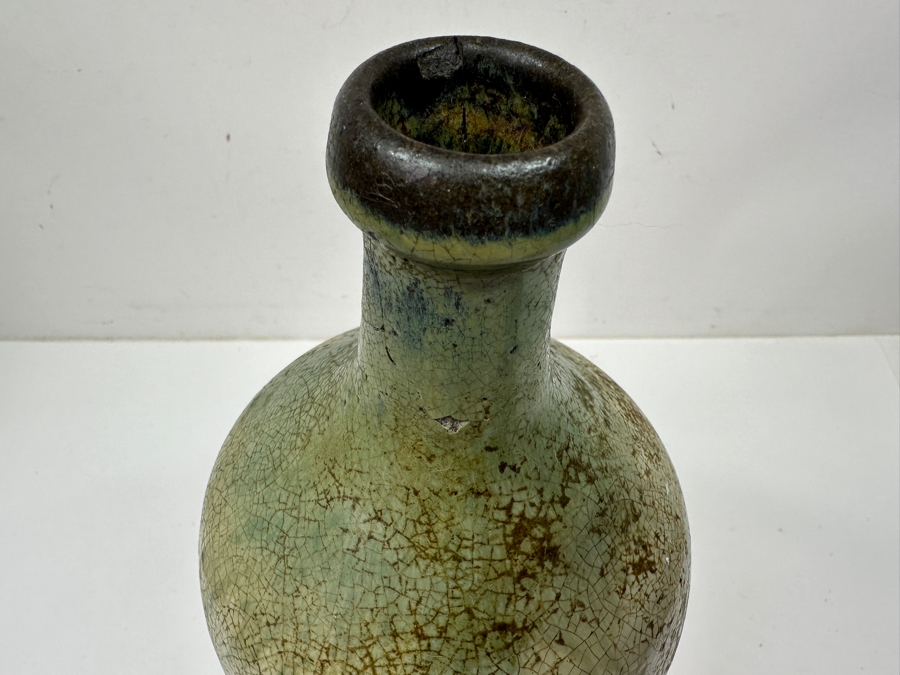 Just Added - Vintage Japanese Ushinoto Ware Mingei Folk Art Pottery Bottle (Neck Of Bottle Has Been Repaired) 8.5'H [Photo 6]