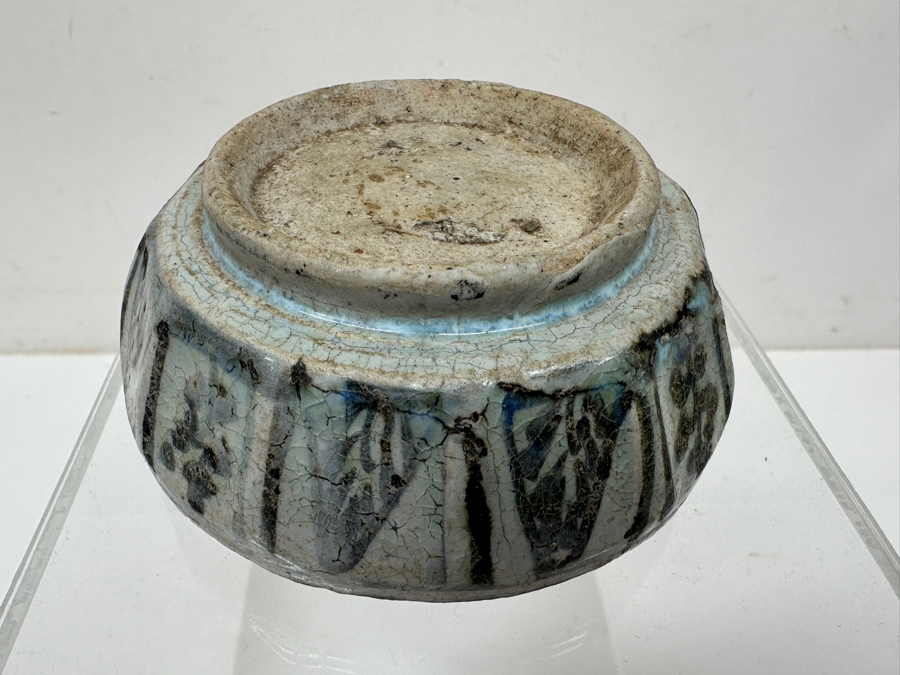 Just Added - Antique Thai Sawankhalok Hand Painted Ceramic Covered Box (Several Chips On Inside Of Rim Of Box) 4'W X 2.75'H [Photo 8]