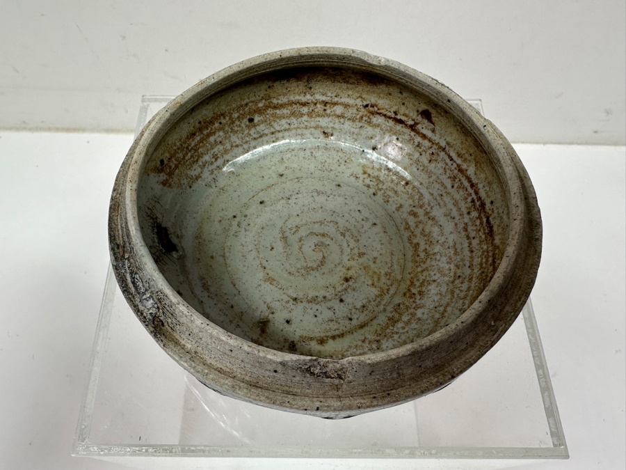 Just Added - Antique Thai Sawankhalok Hand Painted Ceramic Covered Box (Several Chips On Inside Of Rim Of Box) 4'W X 2.75'H [Photo 5]