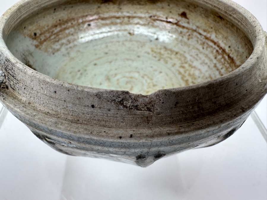 Just Added - Antique Thai Sawankhalok Hand Painted Ceramic Covered Box (Several Chips On Inside Of Rim Of Box) 4'W X 2.75'H [Photo 6]