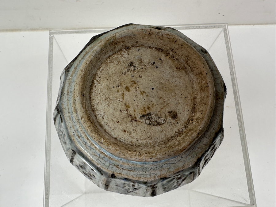 Just Added - Antique Thai Sawankhalok Hand Painted Ceramic Covered Box (Several Chips On Inside Of Rim Of Box) 4'W X 2.75'H [Photo 9]