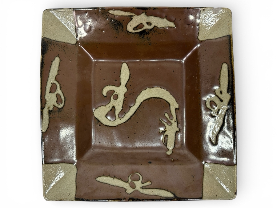 Just Added - Attributed To Shoji Hamada (1894-1978, Japanese) Original Studio Pottery Square Plate Vintage 11'W X 2.25'H - Est. $2,500-$6,000 (Note Chip In Corner) Similar Glaze To His Bottle In This Sale - See Photos For Similar Shoji's Square Plate [Photo 2]