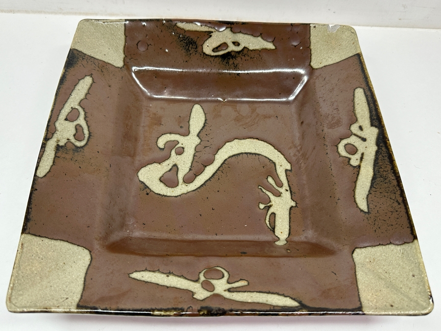 Just Added - Attributed To Shoji Hamada (1894-1978, Japanese) Original Studio Pottery Square Plate Vintage 11'W X 2.25'H - Est. $2,500-$6,000 (Note Chip In Corner) Similar Glaze To His Bottle In This Sale - See Photos For Similar Shoji's Square Plate [Photo 3]