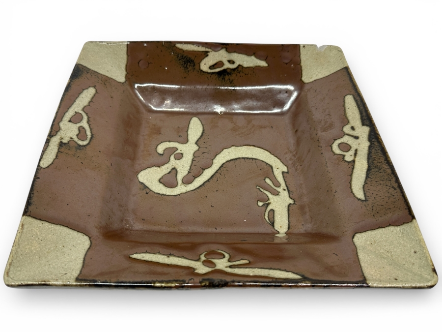 Just Added - Attributed To Shoji Hamada (1894-1978, Japanese) Original Studio Pottery Square Plate Vintage 11'W X 2.25'H - Est. $2,500-$6,000 (Note Chip In Corner) Similar Glaze To His Bottle In This Sale - See Photos For Similar Shoji's Square Plate