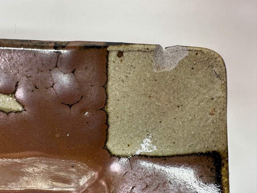 Just Added - Attributed To Shoji Hamada (1894-1978, Japanese) Original Studio Pottery Square Plate Vintage 11'W X 2.25'H - Est. $2,500-$6,000 (Note Chip In Corner) Similar Glaze To His Bottle In This Sale - See Photos For Similar Shoji's Square Plate [Photo 4]