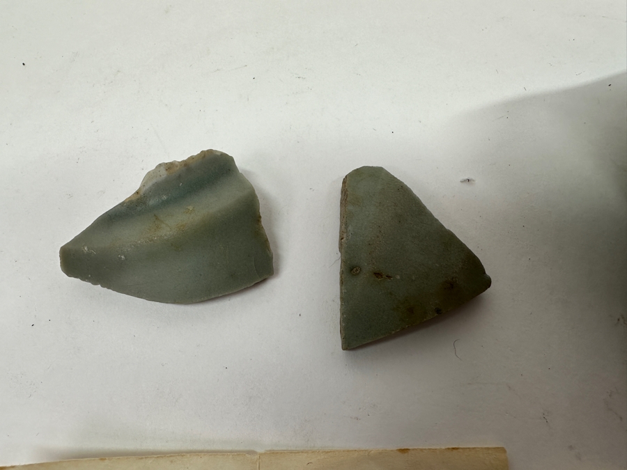 Just Added - (3) Antique Chinese Celadon Shards (One With Footrim) Over 600 Years Old - Given As A Gift From Professor Fujio Koyama (1900-1975) In 1956 (A Japanese Scholar Of Japanese And Chinese Pottery & Porcelain) [Photo 3]
