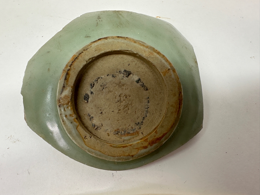 Just Added - (3) Antique Chinese Celadon Shards (One With Footrim) Over 600 Years Old - Given As A Gift From Professor Fujio Koyama (1900-1975) In 1956 (A Japanese Scholar Of Japanese And Chinese Pottery & Porcelain) [Photo 4]