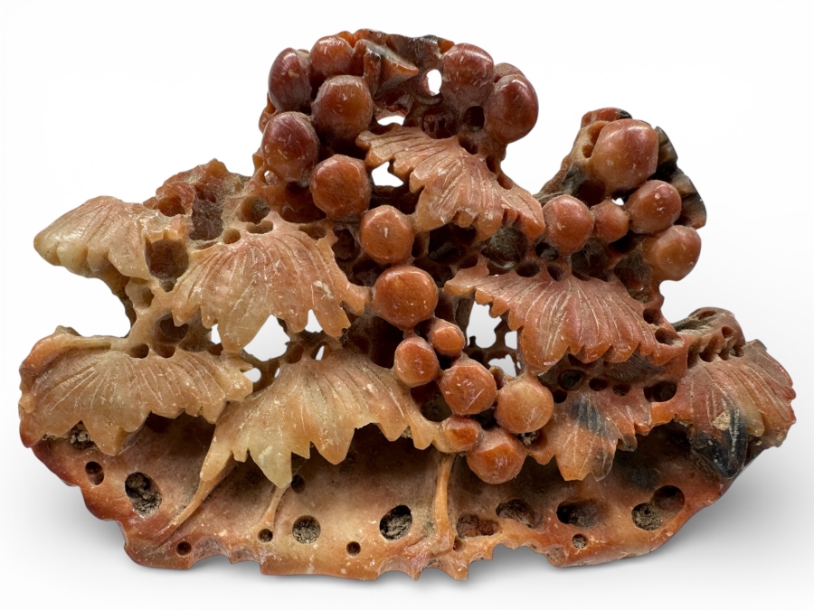 Just Added - Old Chinese Hand Carved Stone Sculpture Grapevine Motif 4'W X 2.5'H