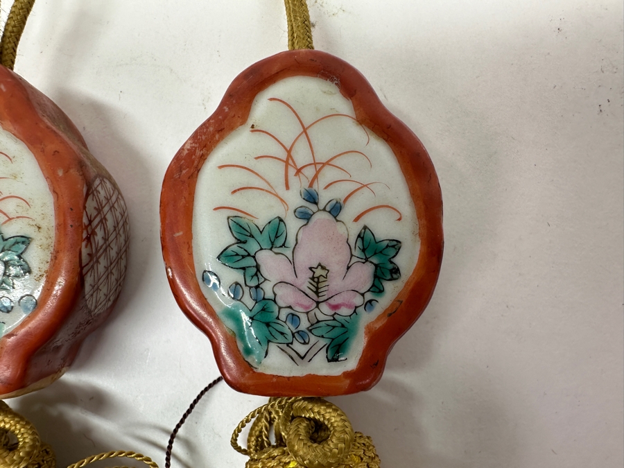 Just Added - Pair Of Vintage Japanese Porcelain Fuchin Hanging Scroll Weights [Photo 6]
