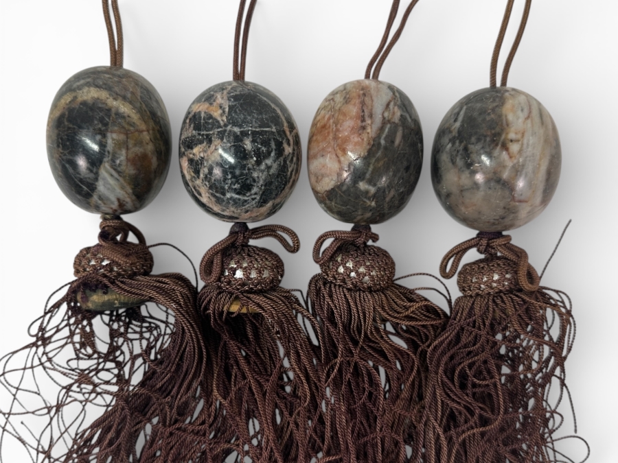 Just Added - (4) Vintage Japanese Polished Marble Stone Fuchin Hanging Scroll Weights [Photo 2]