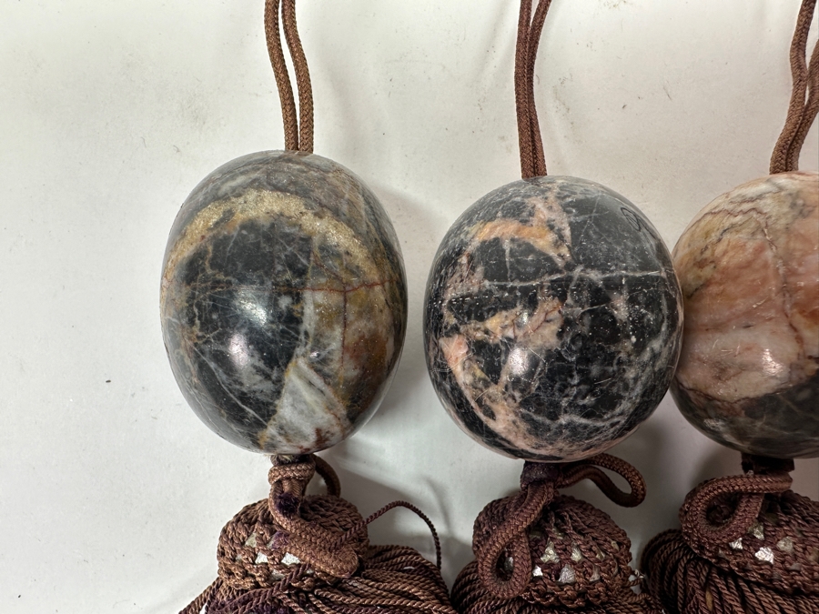 Just Added - (4) Vintage Japanese Polished Marble Stone Fuchin Hanging Scroll Weights [Photo 3]