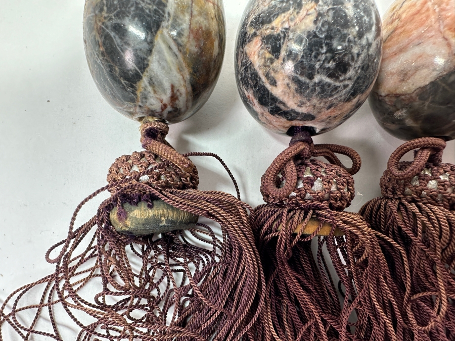 Just Added - (4) Vintage Japanese Polished Marble Stone Fuchin Hanging Scroll Weights [Photo 4]