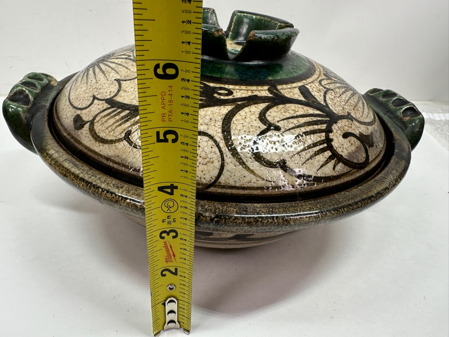 Just Added - Vintage Japanese Donabe Earthenware Cooking Pot With Hand Painted Floral Design 13'W X 6'H [Photo 8]