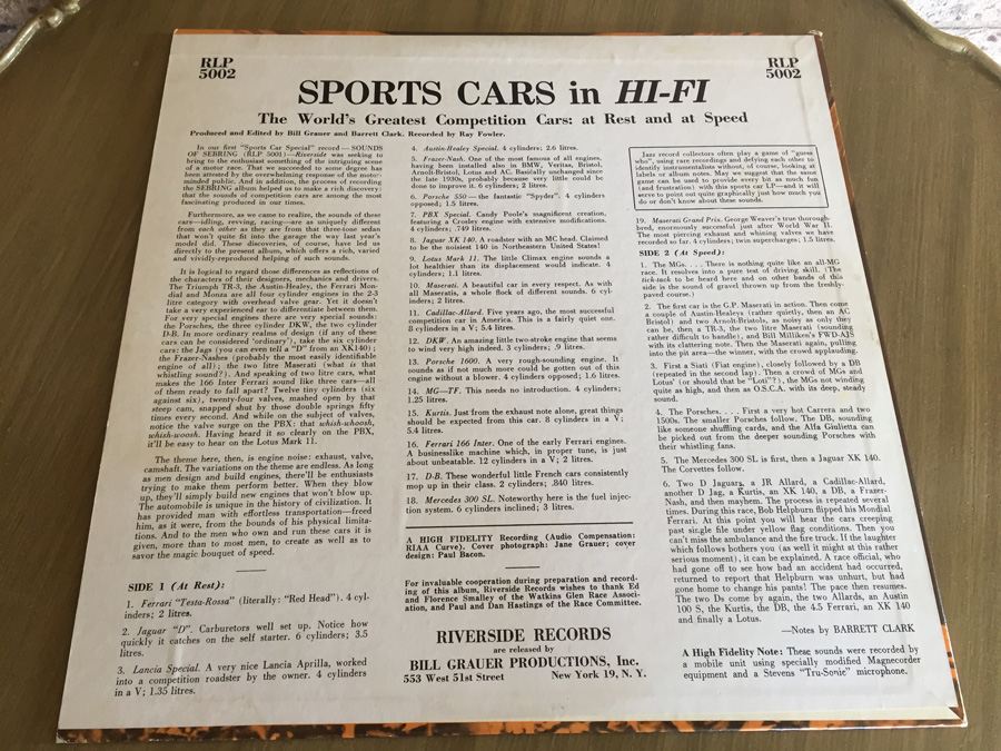 Sports Cars In Hi-Fi - Riverside Records ‎- RLP 5002 [Photo 2]