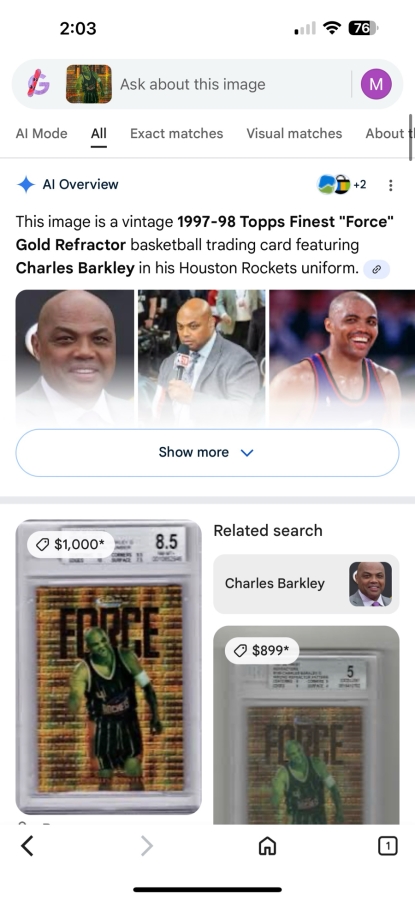 Vintage 1997-98 Topps Finest 'Force' Gold Refractor Charles Barkley Basketball Card  [Photo 3]