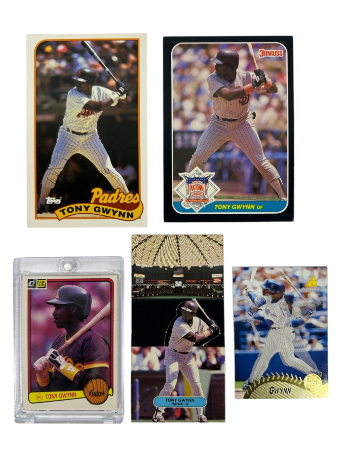 Collection Of Vintage Tony Gwynn Baseball Cards Featuring His Rookie Card From The 1980s - Early 1990s Including Cards From Topps, Donruss, Upper Deck, And Pinnacle