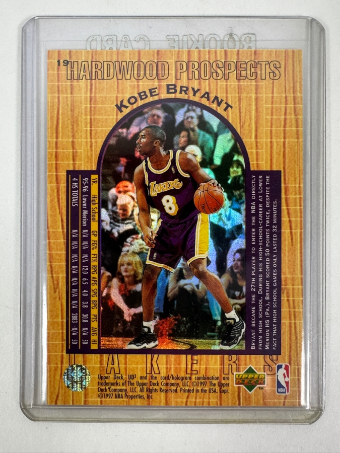1996-97 Upper Deck UD3 Hardwood Prospects Gold Foil Kobe Bryant Rookie Card #19 [Photo 3]