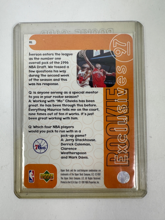 1996 Upper Deck Rookie Exclusives Allen Iverson Rookie Card (#R1)  
 [Photo 3]