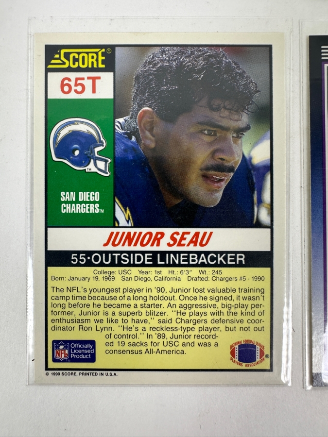Set of (4) 1990 Score Supplemental #65T Junior Seau Rookie Football Cards
 [Photo 3]