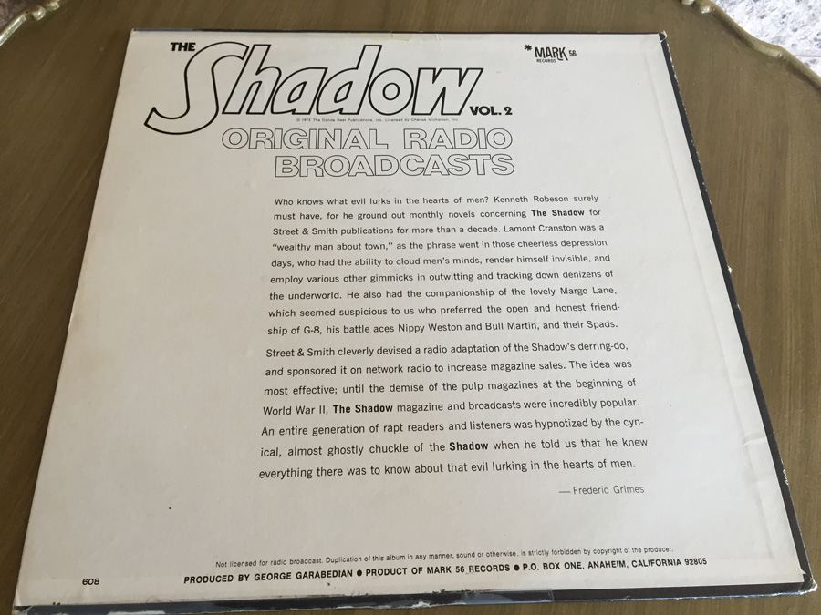 The Shadow (Original Radio Broadcasts Vol. 2) - Mark56 Records ‎- 608 [Photo 3]