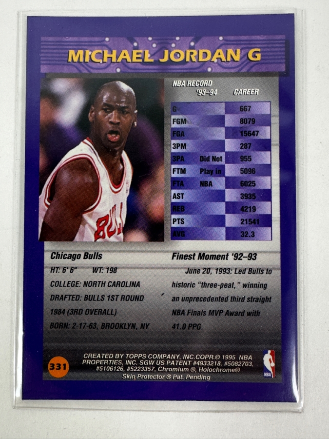 1994 Topps Finest Michael Jordan #331 Basketball Card [Photo 2]