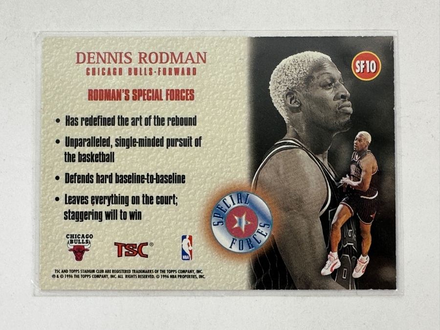 (2) Dennis Rodman Basketball Cards Including 1996-97 Topps Stadium Club Special Forces Insert (#SF10) And 1988-89 Fleer Rookie Card (#43) [Photo 5]