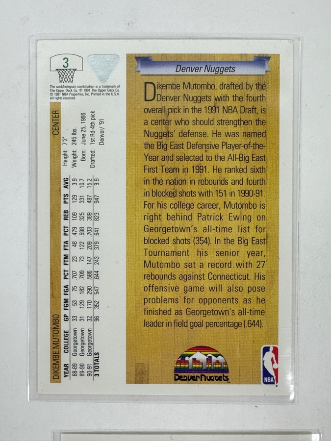 (4) 1991-92 Upper Deck Basketball Dikembe Mutombo Rookie Cards [Photo 3]