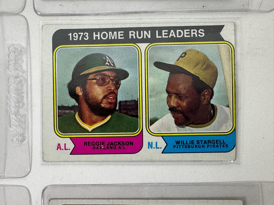 1974 Topps #202 1973 Home Run Leaders Reggie Jackson and Willie Stargell, #203 RBI Leaders; 1974 Topps 'All-Star' Cards with Rod Carew, Joe Morgan, and Pete Rose
 [Photo 6]