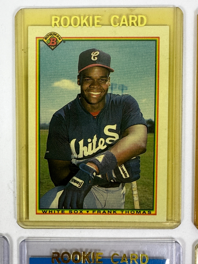(6) Rookie Baseball Cards: 1990 Bowman Frank Thomas Rookie Card, 1991 O-Pee-Chee Premier Frank Thomas Rookie Card, 1987 Fleer Barry Bonds Rookie Card, 1964 Topps Bill McCool Card, 1997 Bowman's Best Scott Rolen Card, And 1990 Fleer Ben McDonald Card [Photo 3]