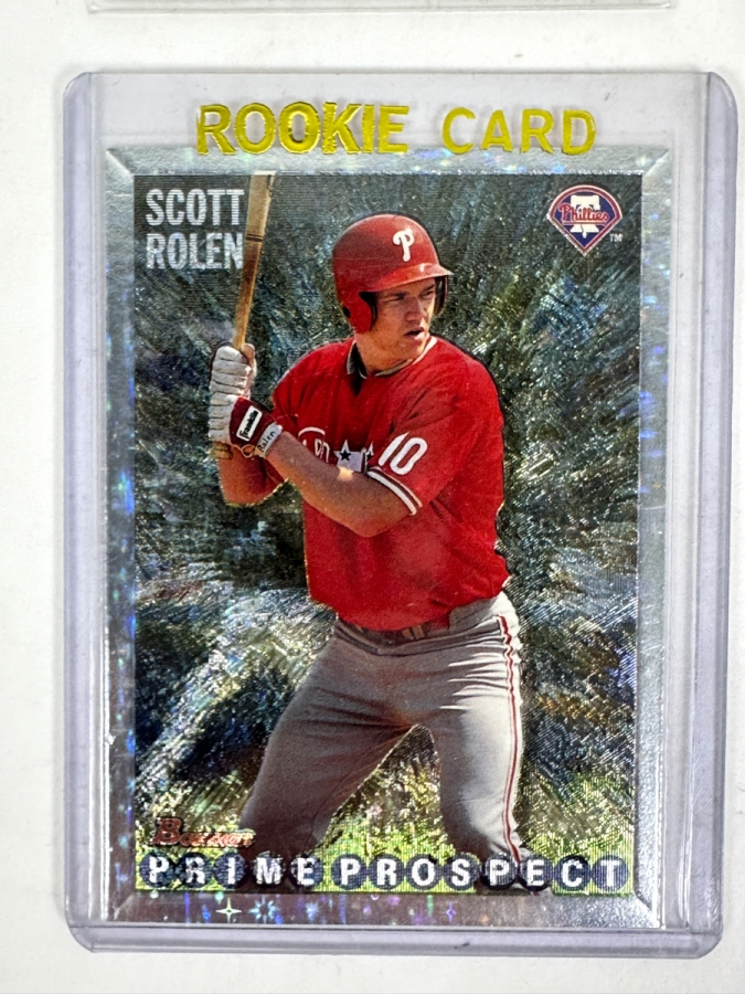 (6) Rookie Baseball Cards: 1990 Bowman Frank Thomas Rookie Card, 1991 O-Pee-Chee Premier Frank Thomas Rookie Card, 1987 Fleer Barry Bonds Rookie Card, 1964 Topps Bill McCool Card, 1997 Bowman's Best Scott Rolen Card, And 1990 Fleer Ben McDonald Card [Photo 5]