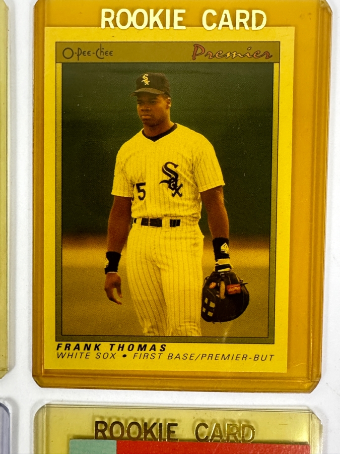 (6) Rookie Baseball Cards: 1990 Bowman Frank Thomas Rookie Card, 1991 O-Pee-Chee Premier Frank Thomas Rookie Card, 1987 Fleer Barry Bonds Rookie Card, 1964 Topps Bill McCool Card, 1997 Bowman's Best Scott Rolen Card, And 1990 Fleer Ben McDonald Card [Photo 4]
