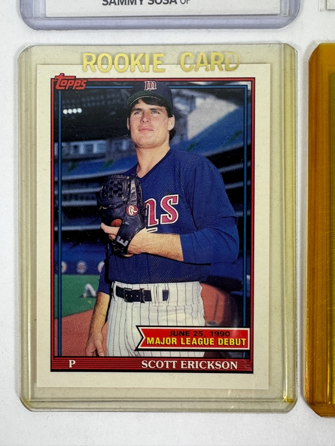 (6) Rookie Baseball Cards: (2) 1990 Leaf #220 Sammy Sosa Rookie Cards, 1991 Upper Deck #246 Frank Thomas Card, 1991 Topps Major League Debut #45 Card, Bo Jackson Rookie Card and 1989 Upper Deck #1 Ken Griffey Jr. Rookie Card [Photo 5]