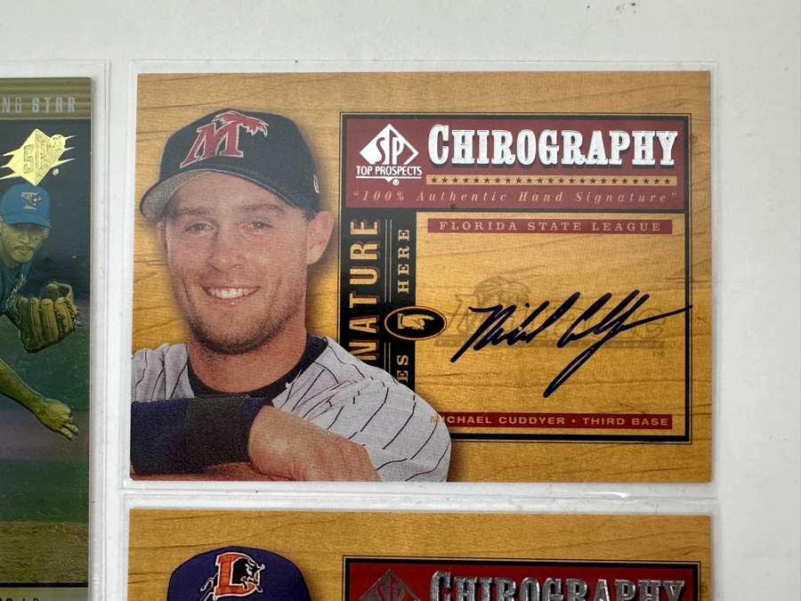 (7) Signed Baseball Cards: Eric Munson 2000 UD Star Rookie, Leo Estrella 2000 SPx Rookie, Michael Cuddyer 2001 SP Top Prospects, Toby Hall 2001 SP Top Prospects, Mike Lamb 2000 SPx Rookie, Mike Lamb 2000 SPx Rookie, Aaron McNeal 2001 SP Top Prospects [Photo 6]