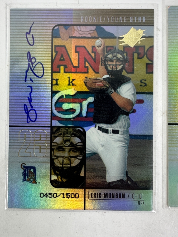 (7) Signed Baseball Cards: Eric Munson 2000 UD Star Rookie, Leo Estrella 2000 SPx Rookie, Michael Cuddyer 2001 SP Top Prospects, Toby Hall 2001 SP Top Prospects, Mike Lamb 2000 SPx Rookie, Mike Lamb 2000 SPx Rookie, Aaron McNeal 2001 SP Top Prospects [Photo 4]