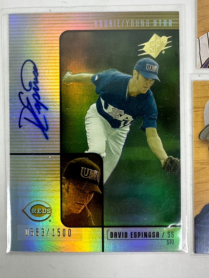 (7) Signed Baseball Cards: Eric Munson 2000 UD Star Rookie, Leo Estrella 2000 SPx Rookie, Michael Cuddyer 2001 SP Top Prospects, Toby Hall 2001 SP Top Prospects, Mike Lamb 2000 SPx Rookie, Mike Lamb 2000 SPx Rookie, Aaron McNeal 2001 SP Top Prospects [Photo 3]