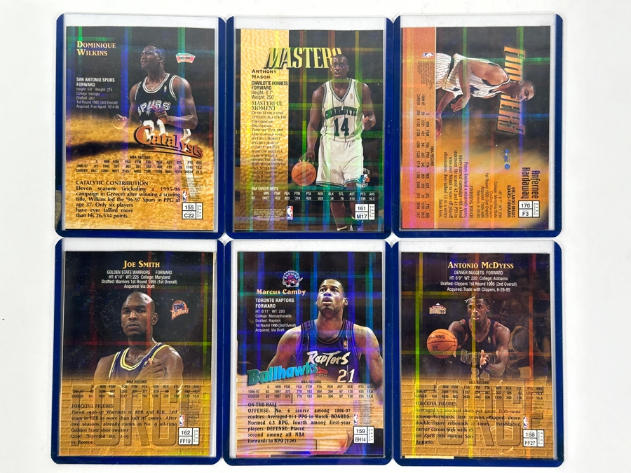 1993-94 Topps Finest Basketball Refractor Cards Featuring Dominique Wilkins, Anthony Mason, Anfernee Hardaway, Joe Smith, Marcus Camby, and Antonio McDyess [Photo 8]
