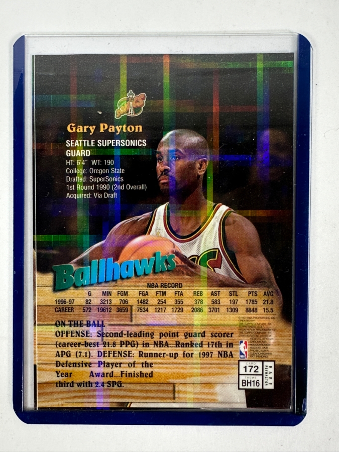 1997-98 Topps Finest 'Ballhawks' Gary Payton Basketball Card  [Photo 2]